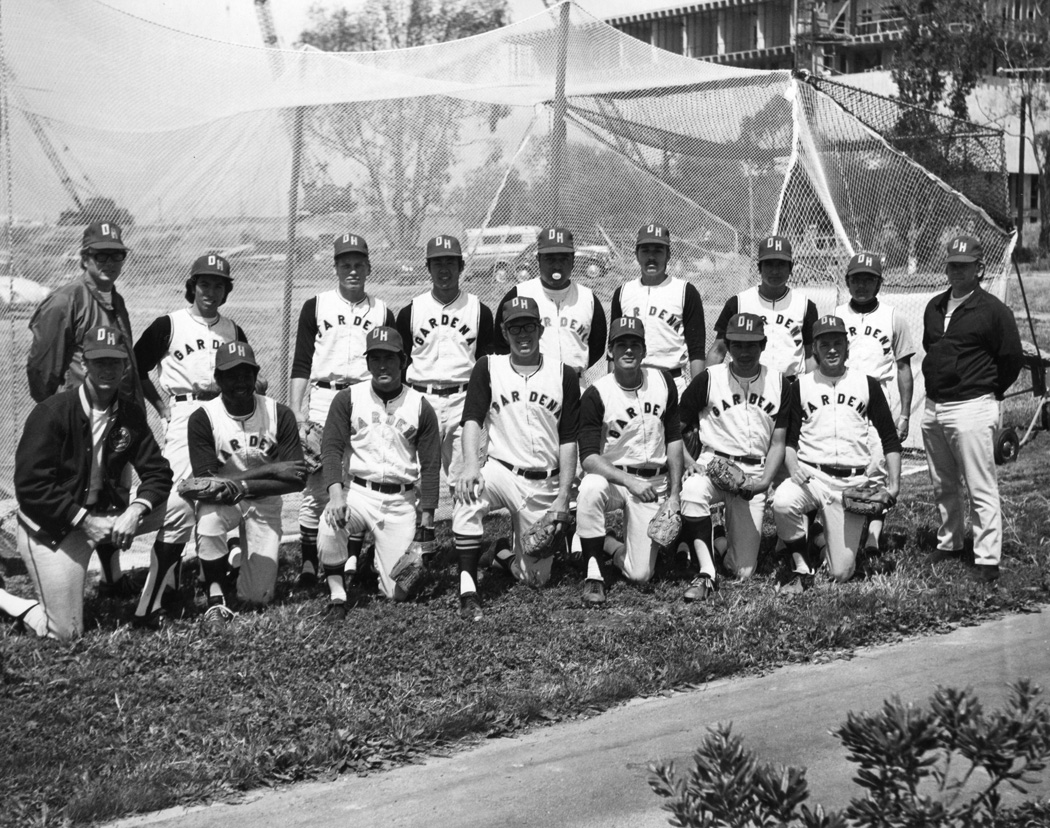 CSCDH baseball team wearing Gardena High School uniforms, 1971