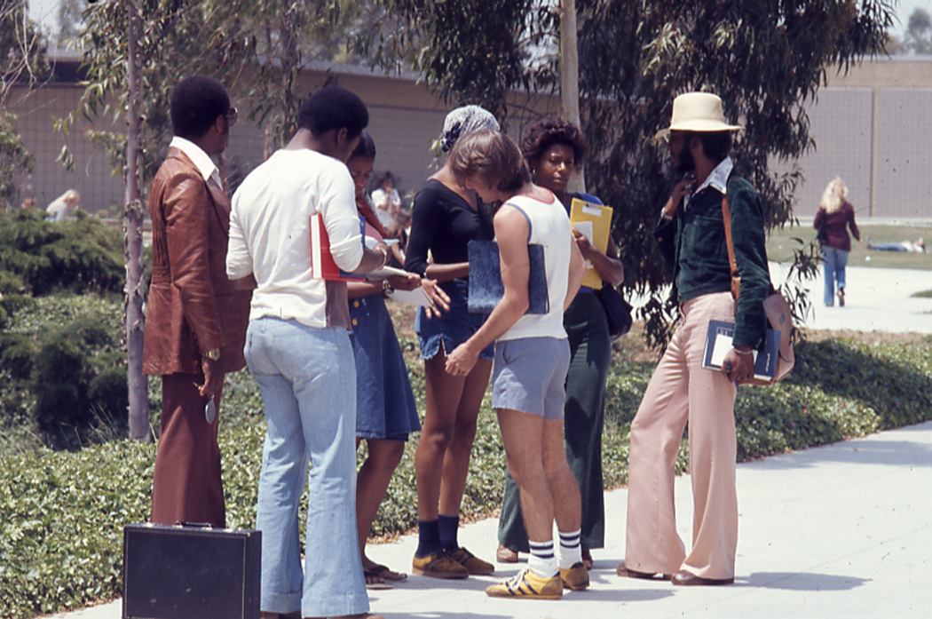 Students gathered near Small College, ca. 1970s