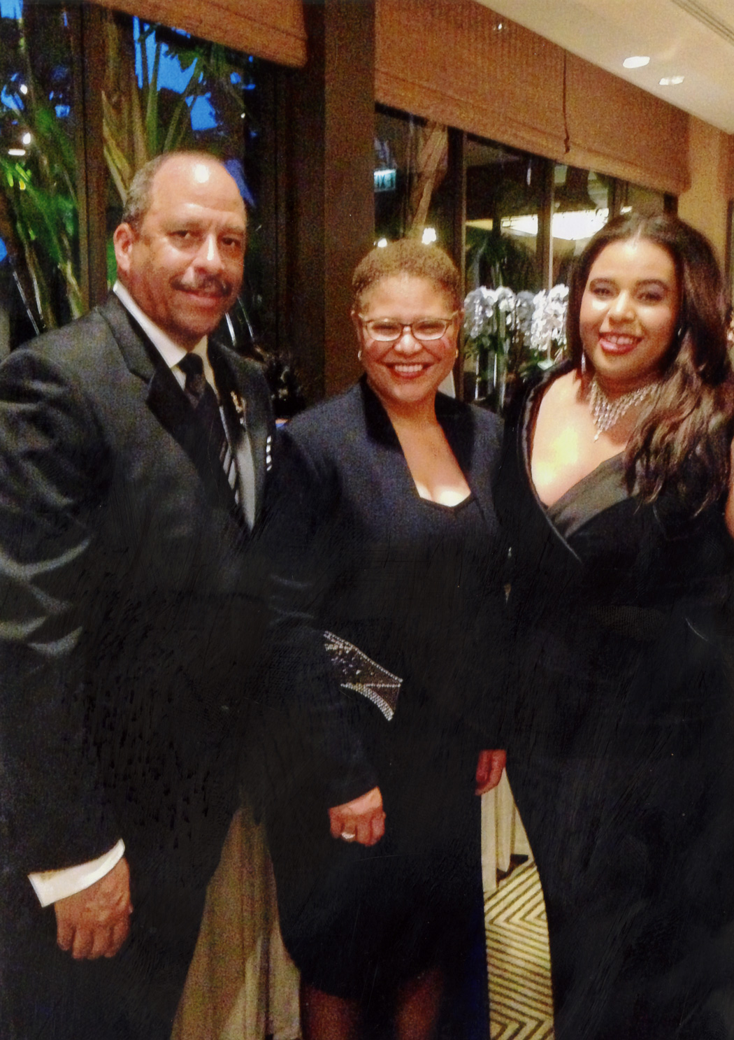 Congresswoman & CSUDH graduate and Congresswoman Karen Bass (center) with Dr. Thomas Parham and Kenya Parham